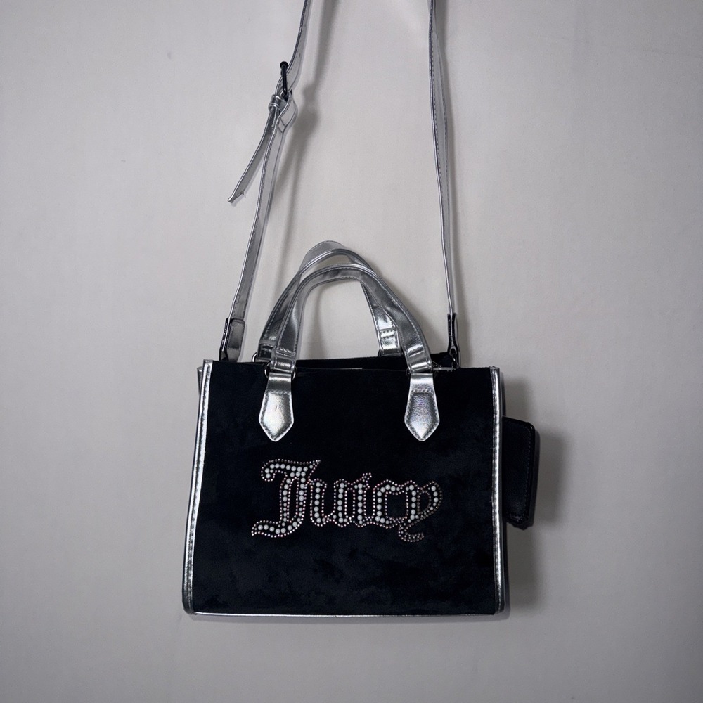 NWT Juicy Couture Women's String Of Pearls Mini Tote Liquorice & Silver Black